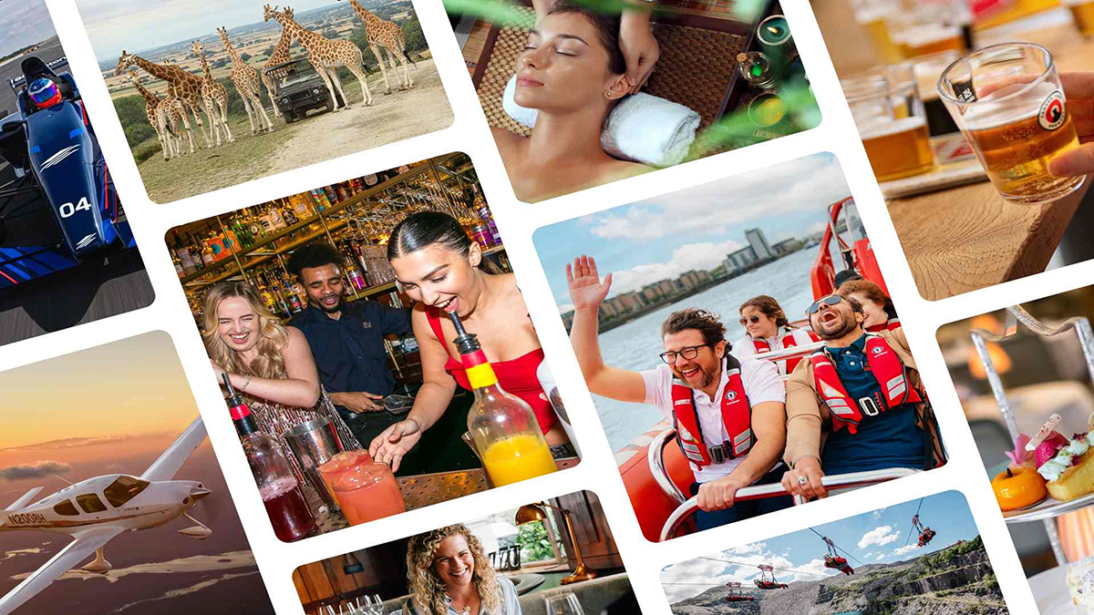 A collage of RODE LIFE experiences — safari, spa, motorsport, dining and more